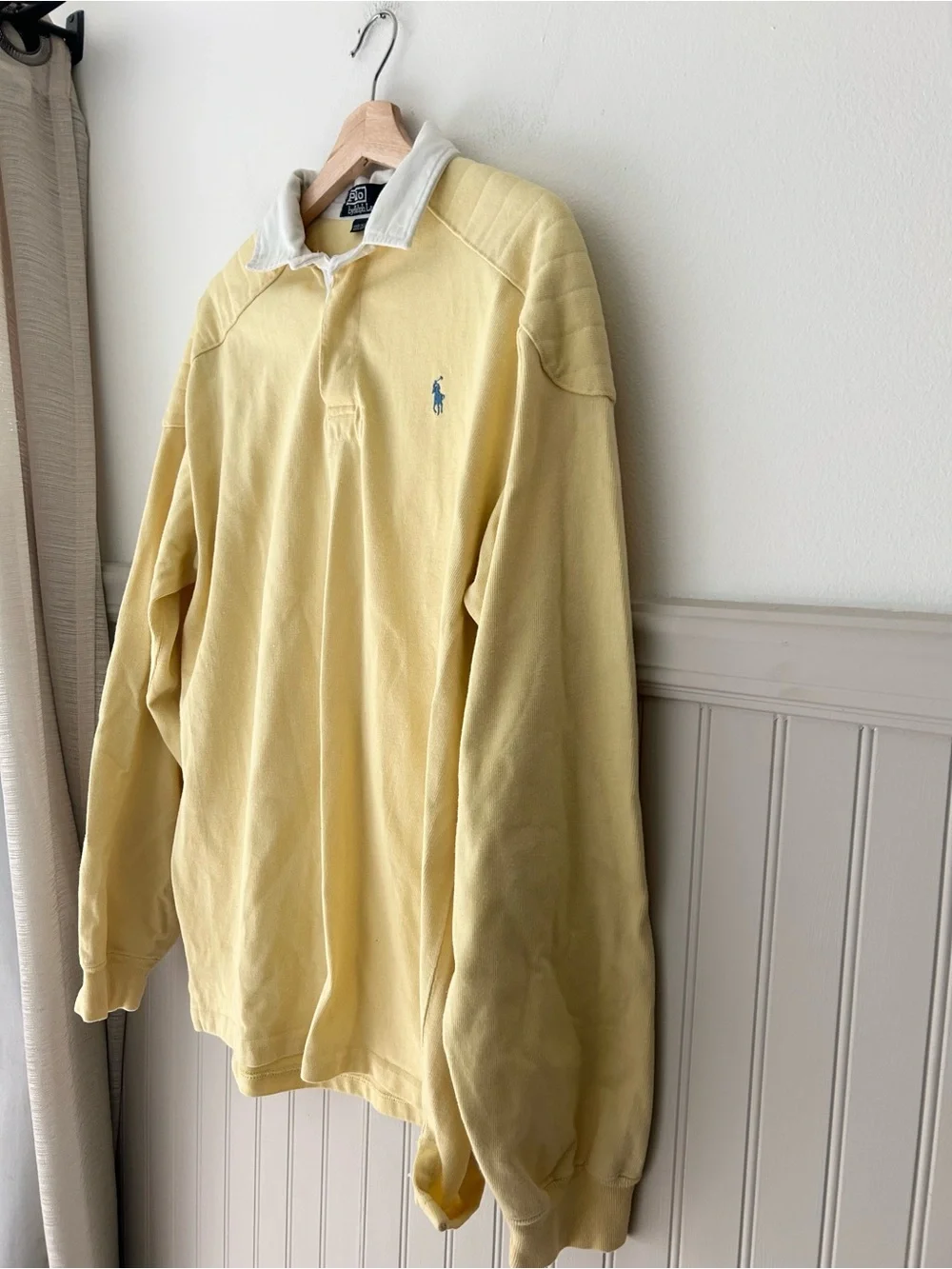 Vintage 90s Polo Ralph Lauren Men’s Large Yellow Rugby Shirt Elbow Patches - Picture 9 of 11